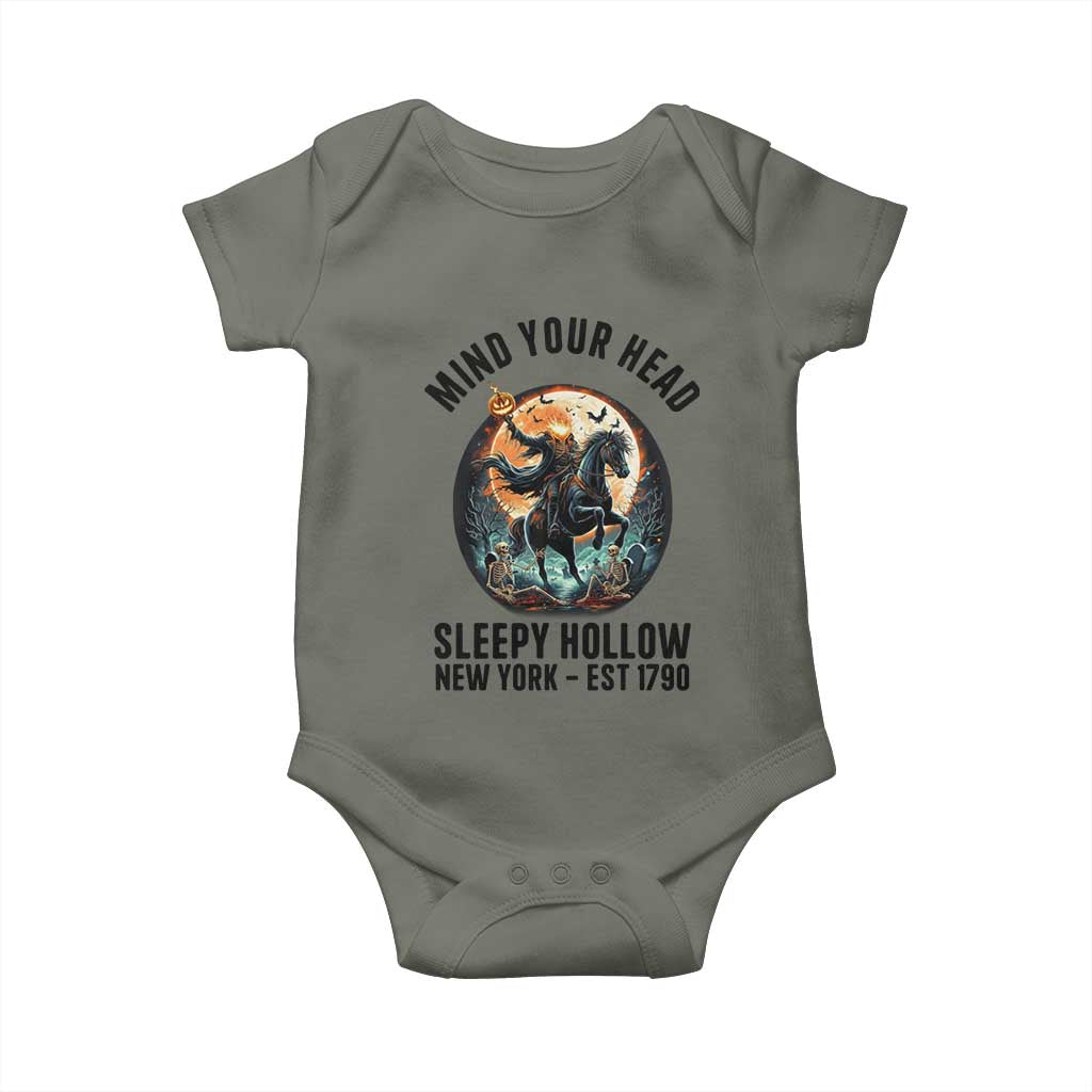 Headless Horseman Baby Onesie Mind Your Head Haunted Gift TS12 Military Green Print Your Wear