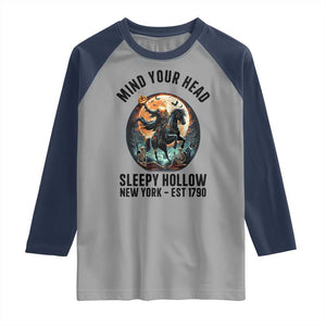 Headless Horseman Raglan Shirt Mind Your Head Haunted Gift TS12 Sport Gray Navy Print Your Wear