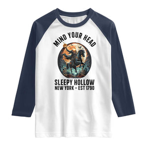 Headless Horseman Raglan Shirt Mind Your Head Haunted Gift TS12 White Navy Print Your Wear