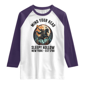 Headless Horseman Raglan Shirt Mind Your Head Haunted Gift TS12 White Purple Print Your Wear