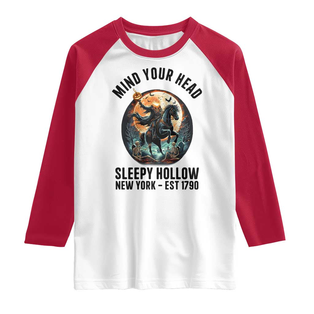 Headless Horseman Raglan Shirt Mind Your Head Haunted Gift TS12 White Red Print Your Wear