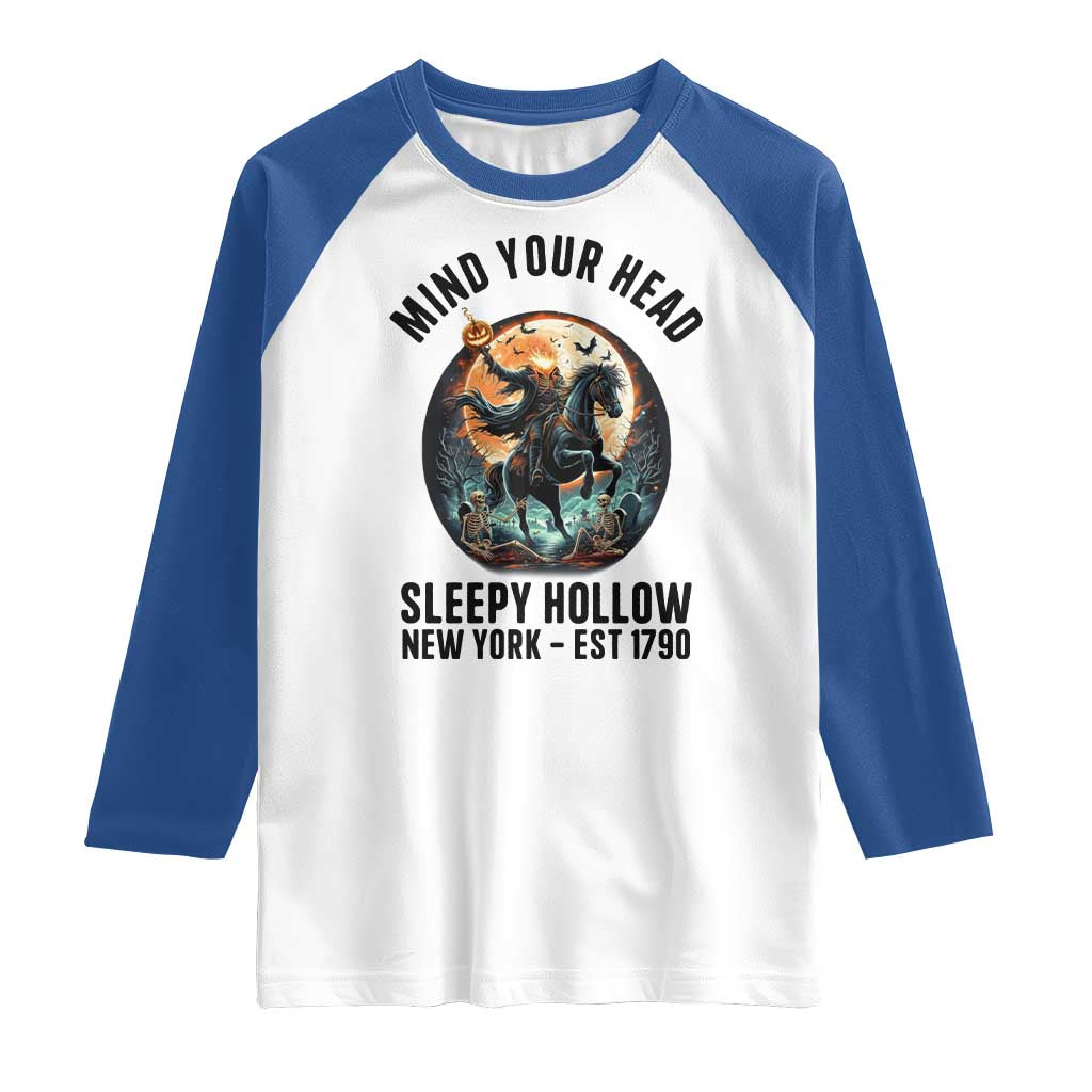 Headless Horseman Raglan Shirt Mind Your Head Haunted Gift TS12 White Royal Print Your Wear