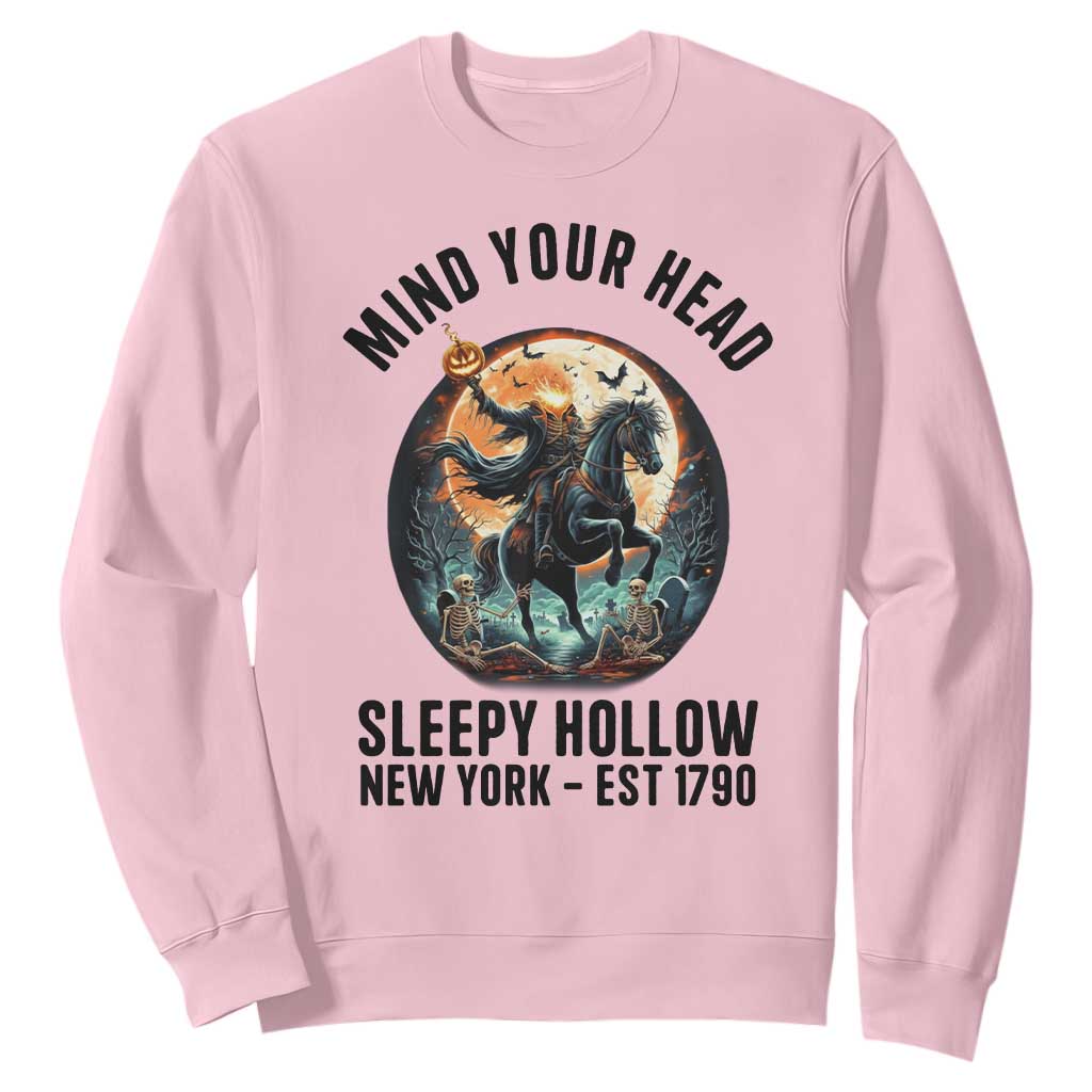 Headless Horseman Sweatshirt Mind Your Head Haunted Gift TS12 Light Pink Print Your Wear