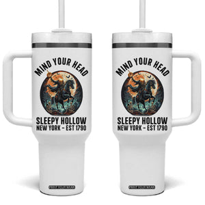 Headless Horseman Tumbler With Handle Mind Your Head Haunted Gift TS12 One Size: 40 oz White Print Your Wear