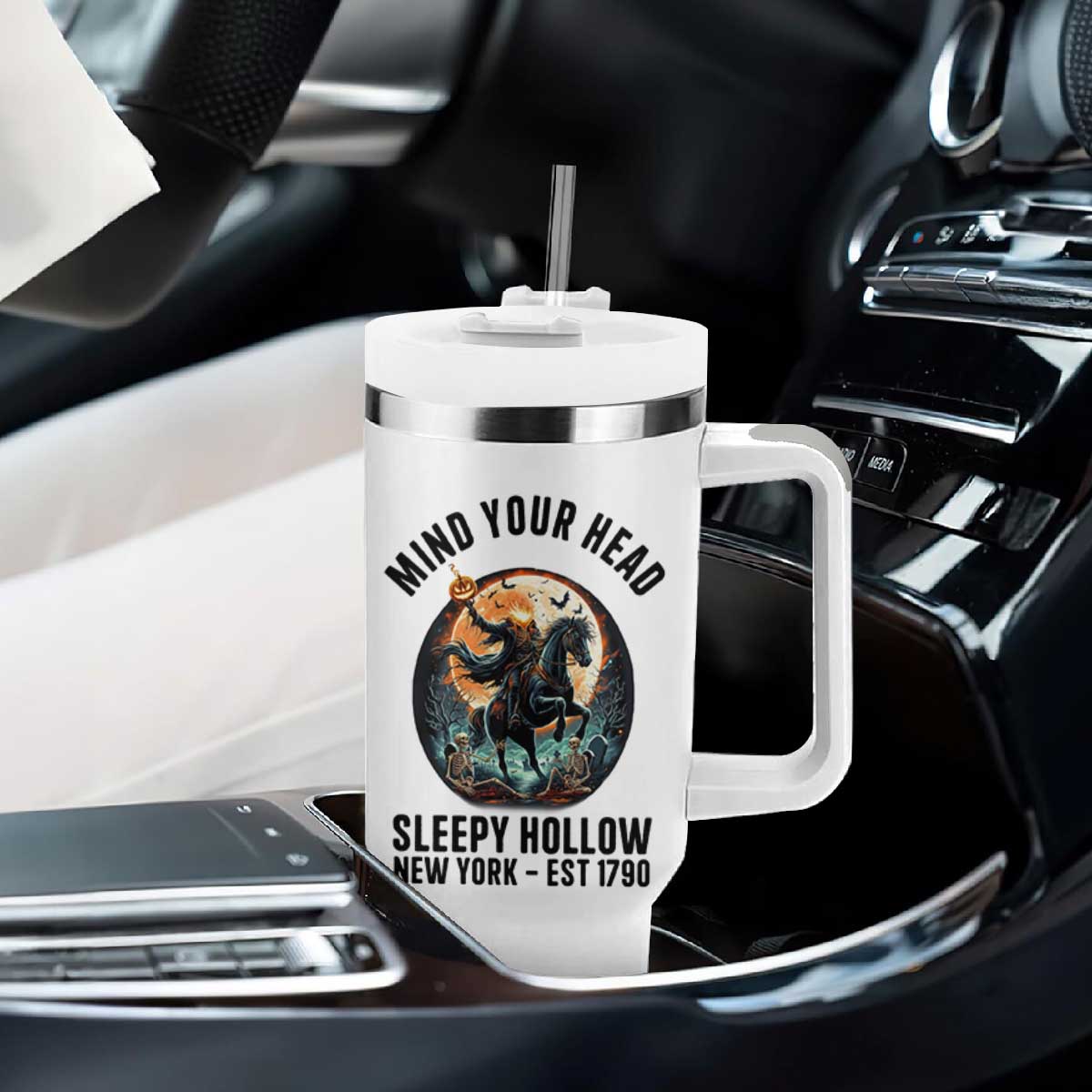 Headless Horseman Tumbler With Handle Mind Your Head Haunted Gift TS12 Print Your Wear