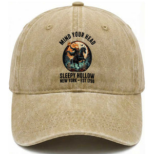 Headless Horseman Washed Cotton Baseball Cap Mind Your Head Haunted Gift TS12 Print Your Wear