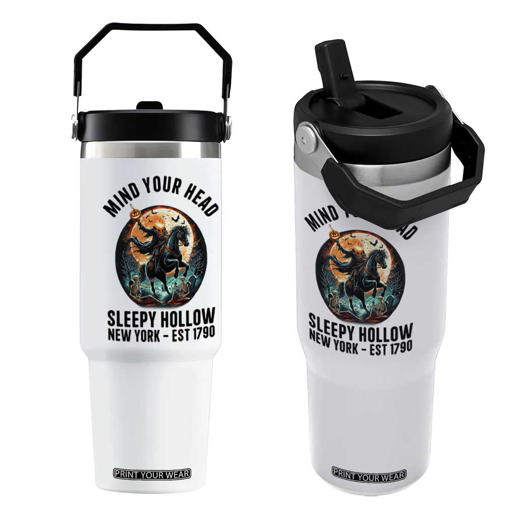 Headless Horseman Flip Straw Tumbler Mind Your Head Haunted Gift TS12 One Size: 30 oz White Print Your Wear