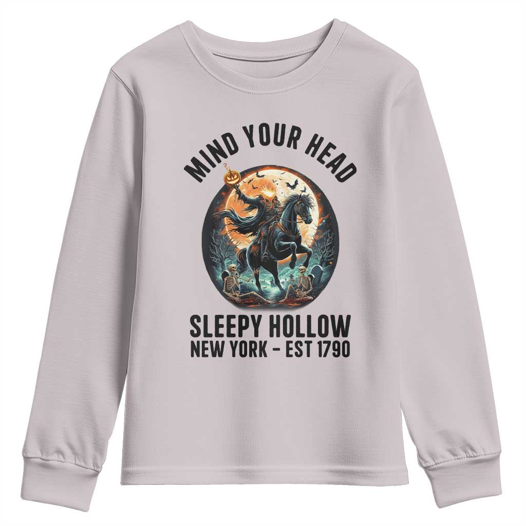 Headless Horseman Youth Sweatshirt Mind Your Head Haunted Gift TS12 Ice Gray Print Your Wear