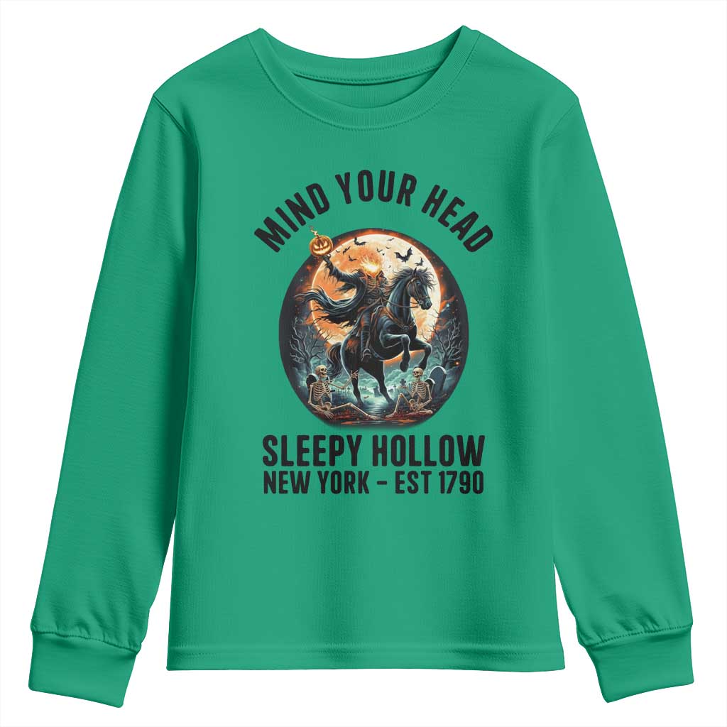 Headless Horseman Youth Sweatshirt Mind Your Head Haunted Gift TS12 Irish Green Print Your Wear