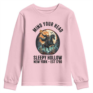 Headless Horseman Youth Sweatshirt Mind Your Head Haunted Gift TS12 Light Pink Print Your Wear