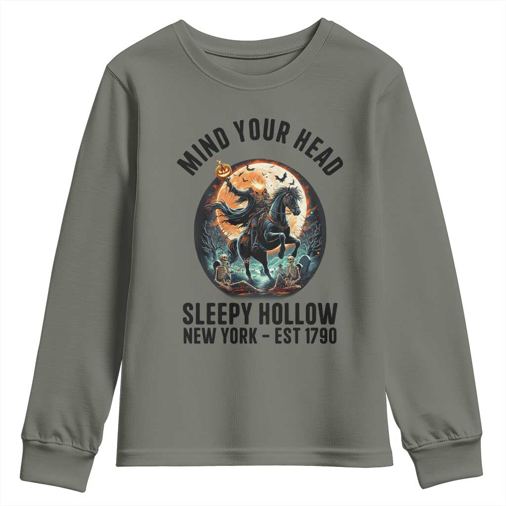 Headless Horseman Youth Sweatshirt Mind Your Head Haunted Gift TS12 Military Green Print Your Wear