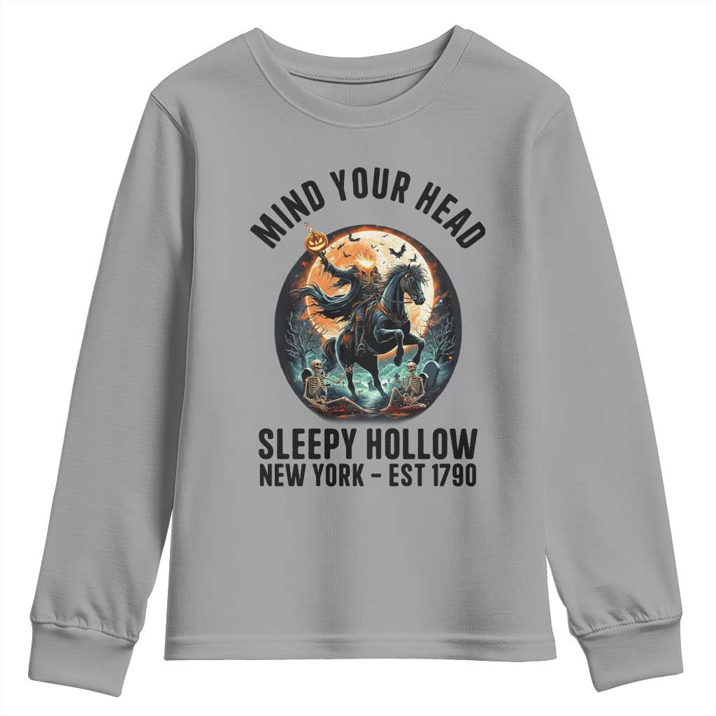 Headless Horseman Youth Sweatshirt Mind Your Head Haunted Gift TS12 Sport Gray Print Your Wear