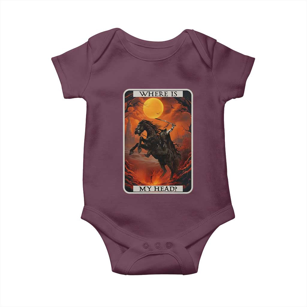 Headless Horseman Baby Onesie Where Is My Head Gothic Tarot Gift TS12 Maroon Print Your Wear