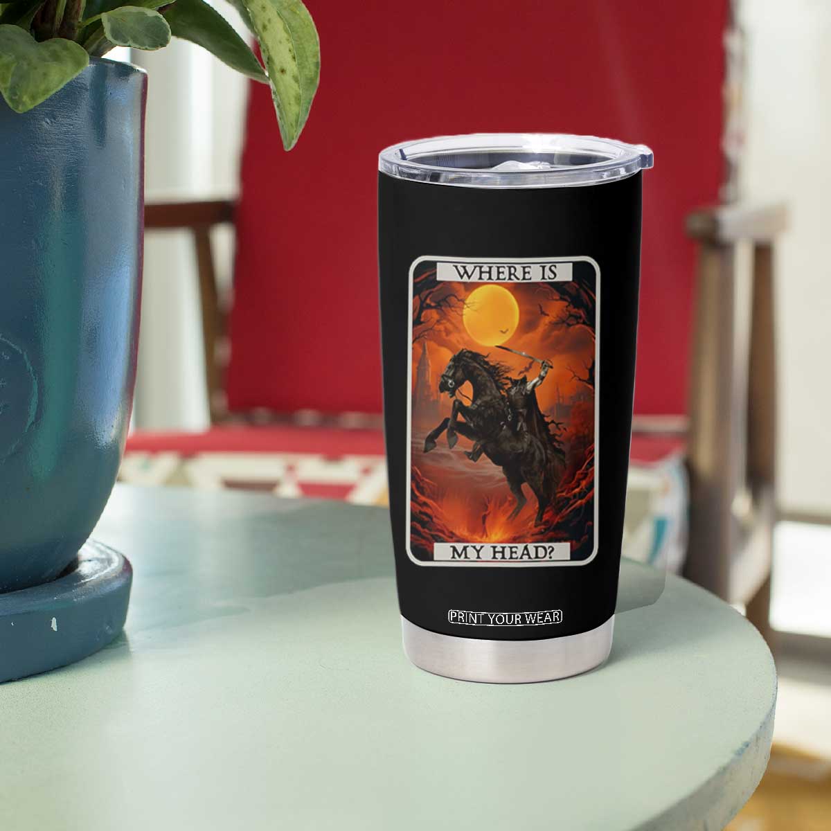 Headless Horseman Tumbler Cup Where Is My Head Gothic Tarot Gift TS12 Print Your Wear