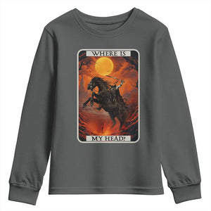 Headless Horseman Youth Sweatshirt Where Is My Head Gothic Tarot Gift TS12 Dark Heather Print Your Wear