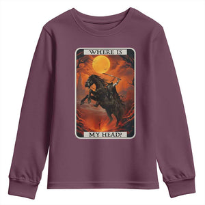 Headless Horseman Youth Sweatshirt Where Is My Head Gothic Tarot Gift TS12 Maroon Print Your Wear