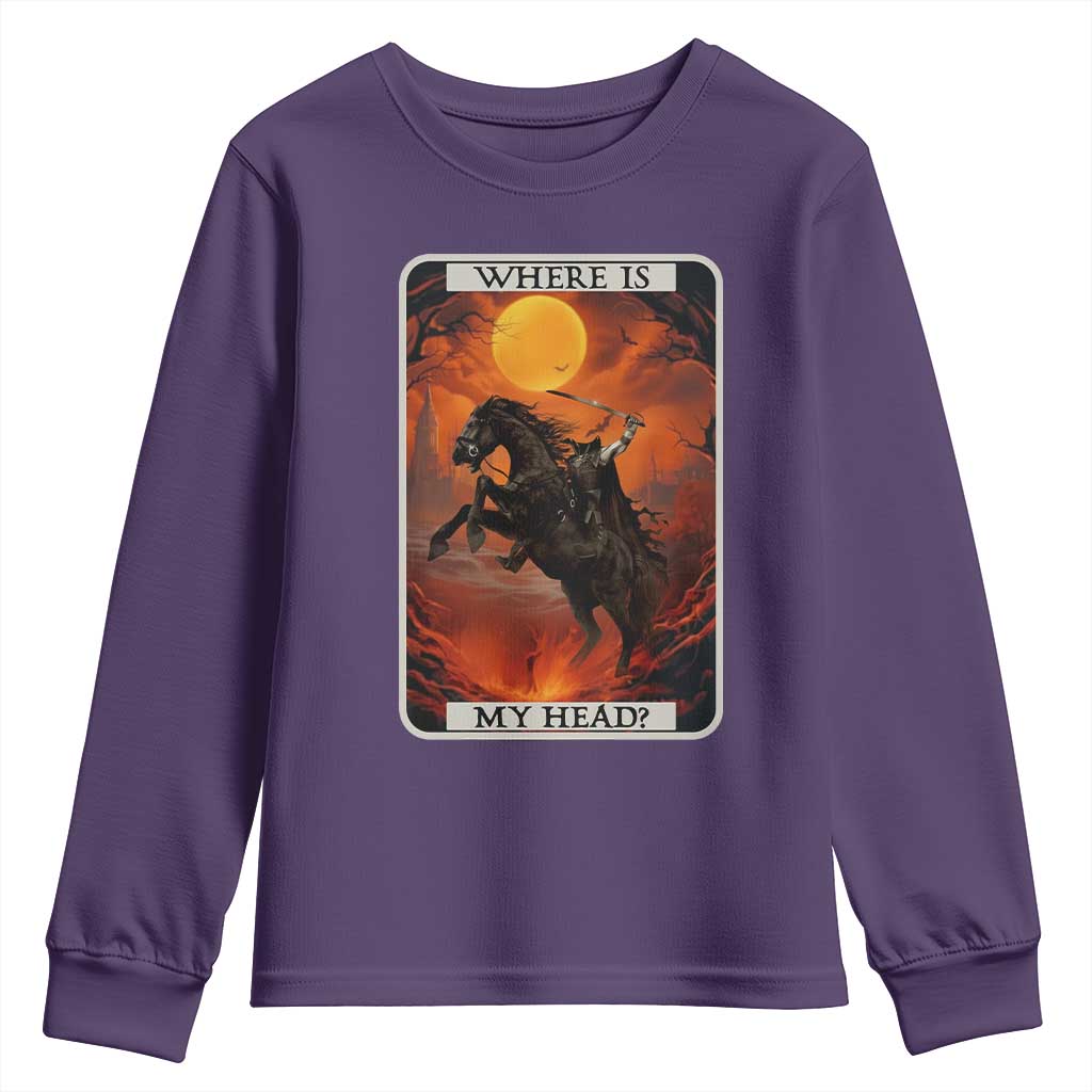 Headless Horseman Youth Sweatshirt Where Is My Head Gothic Tarot Gift TS12 Purple Print Your Wear