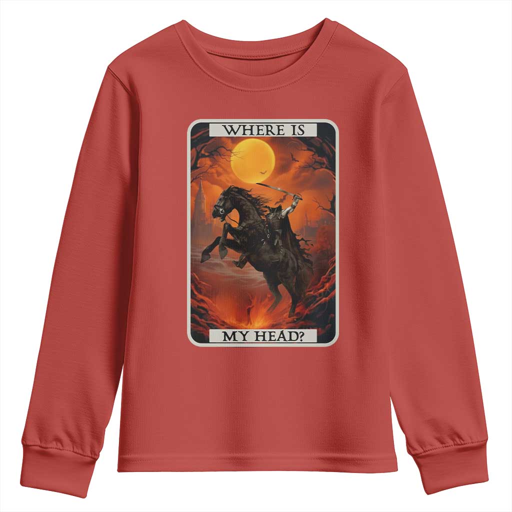 Headless Horseman Youth Sweatshirt Where Is My Head Gothic Tarot Gift TS12 Red Print Your Wear