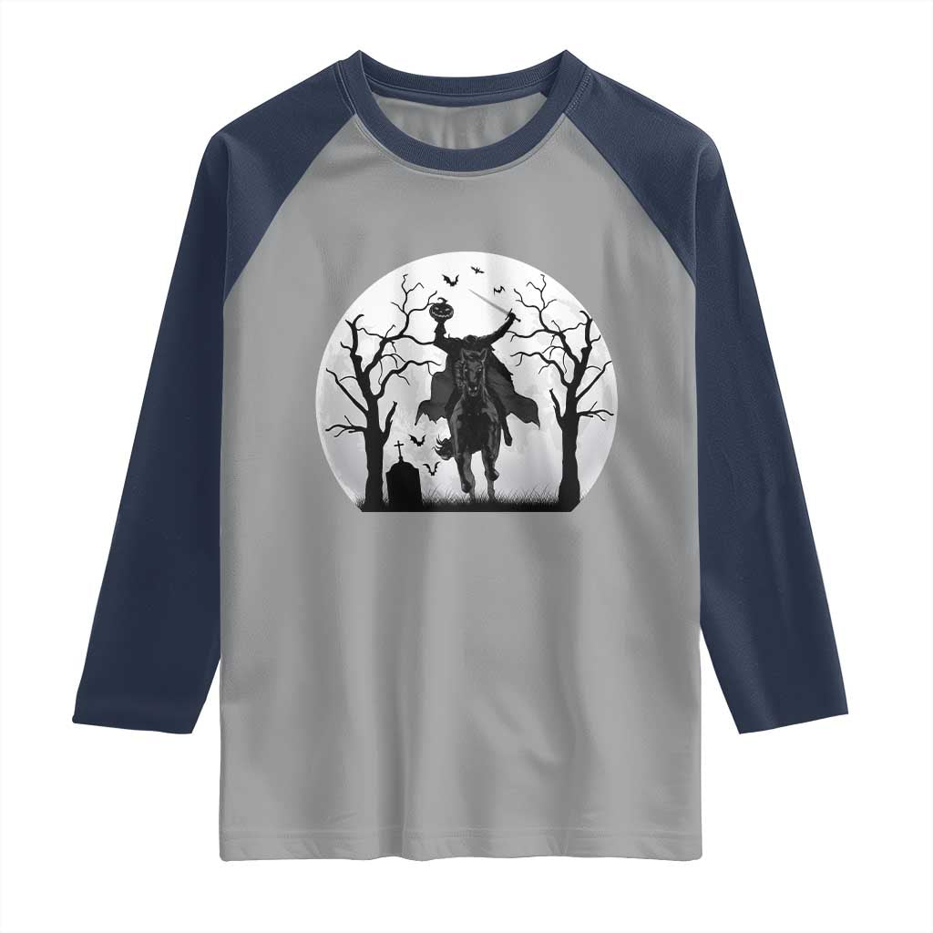 Headless Horseman Raglan Shirt Gothic Horror Halloween Gift TS12 Sport Gray Navy Print Your Wear