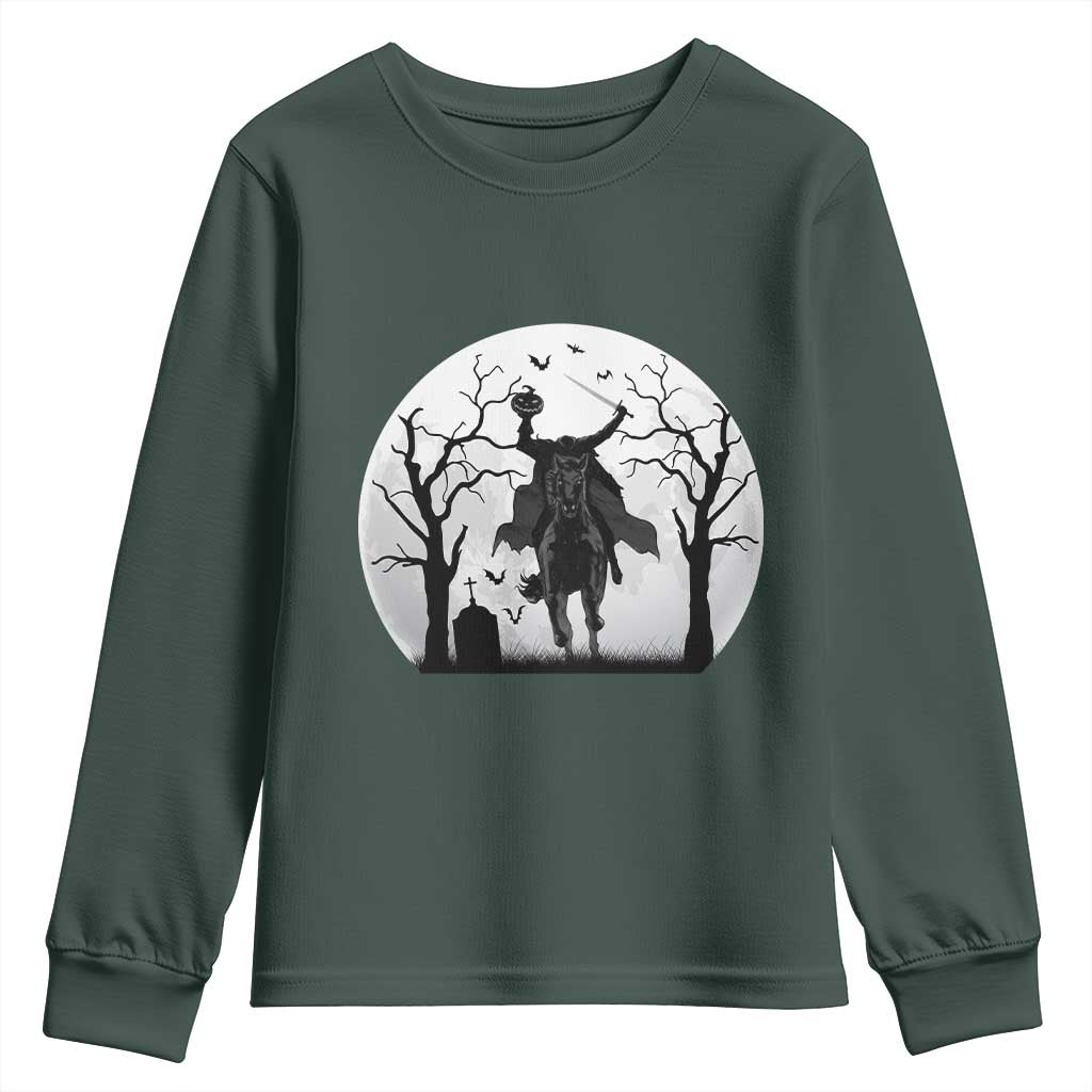 Headless Horseman Youth Sweatshirt Gothic Horror Halloween Gift TS12 Dark Forest Green Print Your Wear