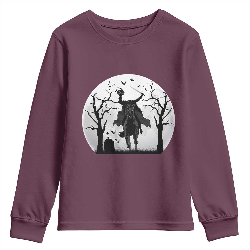 Headless Horseman Youth Sweatshirt Gothic Horror Halloween Gift TS12 Maroon Print Your Wear