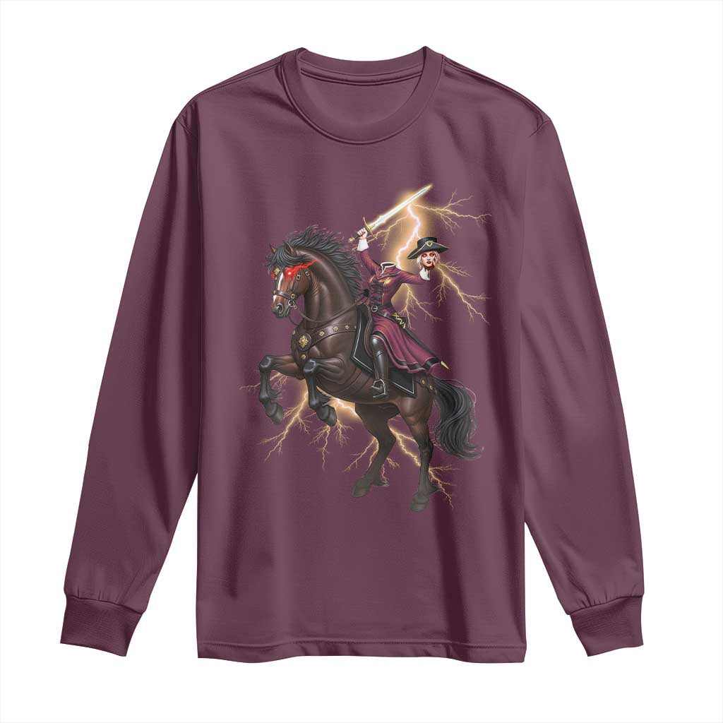 Dullahan Headless Horsewoman Long Sleeve Shirt Gothic Monster Girl Gift TS12 Maroon Print Your Wear