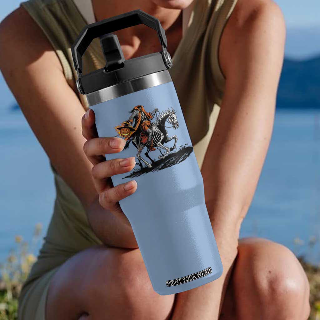 Spooky Skeleton Headless Cowboy Rider Gift Flip Straw Tumbler TS12 One Size: 30 oz Light Blue Print Your Wear