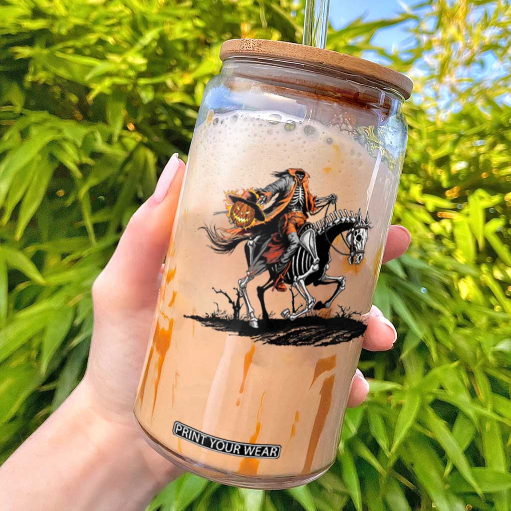 Spooky Skeleton Headless Cowboy Rider Gift Glass Can TS12 Black Print Your Wear