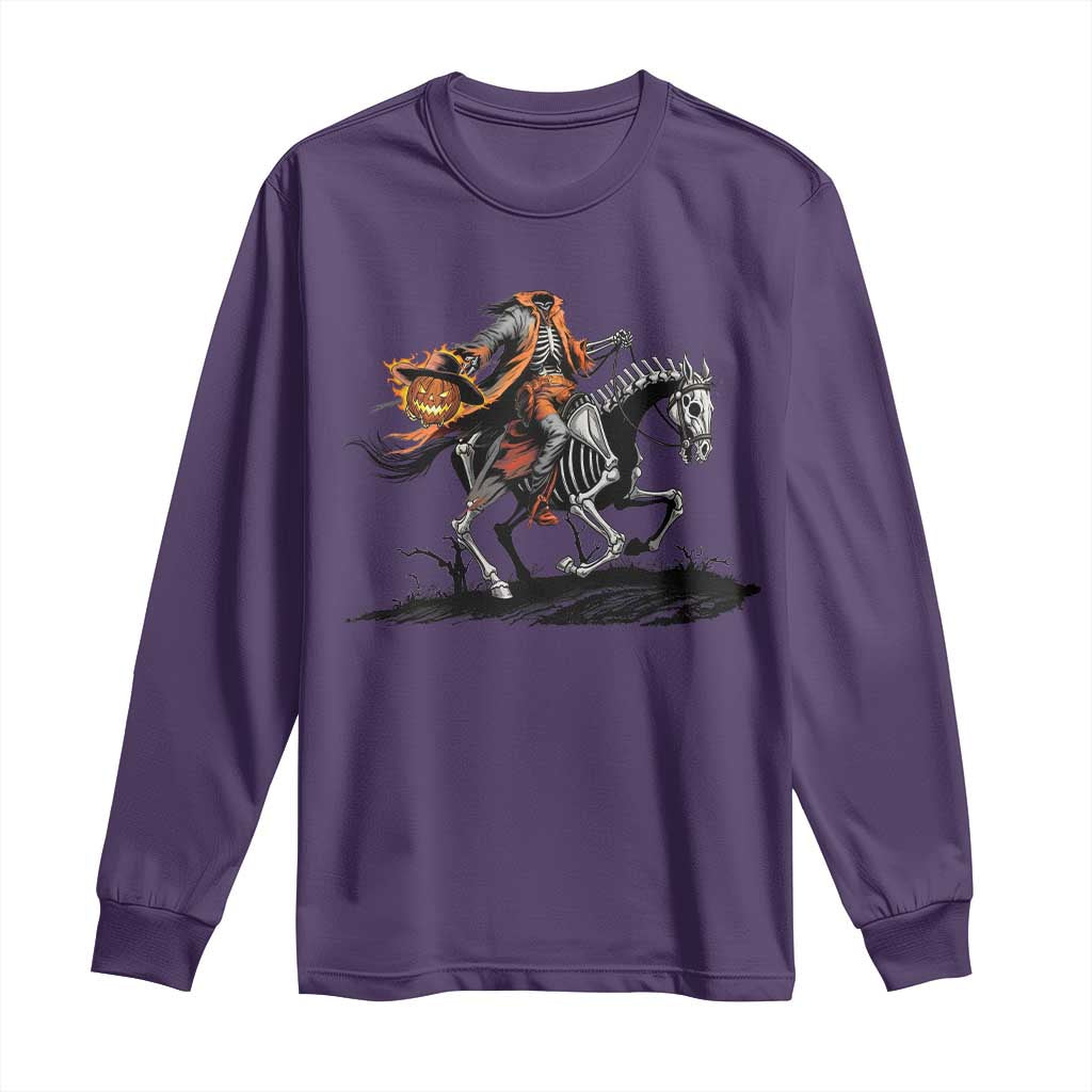Spooky Skeleton Headless Cowboy Rider Gift Long Sleeve Shirt TS12 Purple Print Your Wear