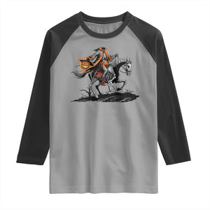 Spooky Skeleton Headless Cowboy Rider Gift Raglan Shirt TS12 Sport Gray Black Print Your Wear