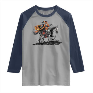Spooky Skeleton Headless Cowboy Rider Gift Raglan Shirt TS12 Sport Gray Navy Print Your Wear