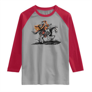 Spooky Skeleton Headless Cowboy Rider Gift Raglan Shirt TS12 Sport Gray Red Print Your Wear