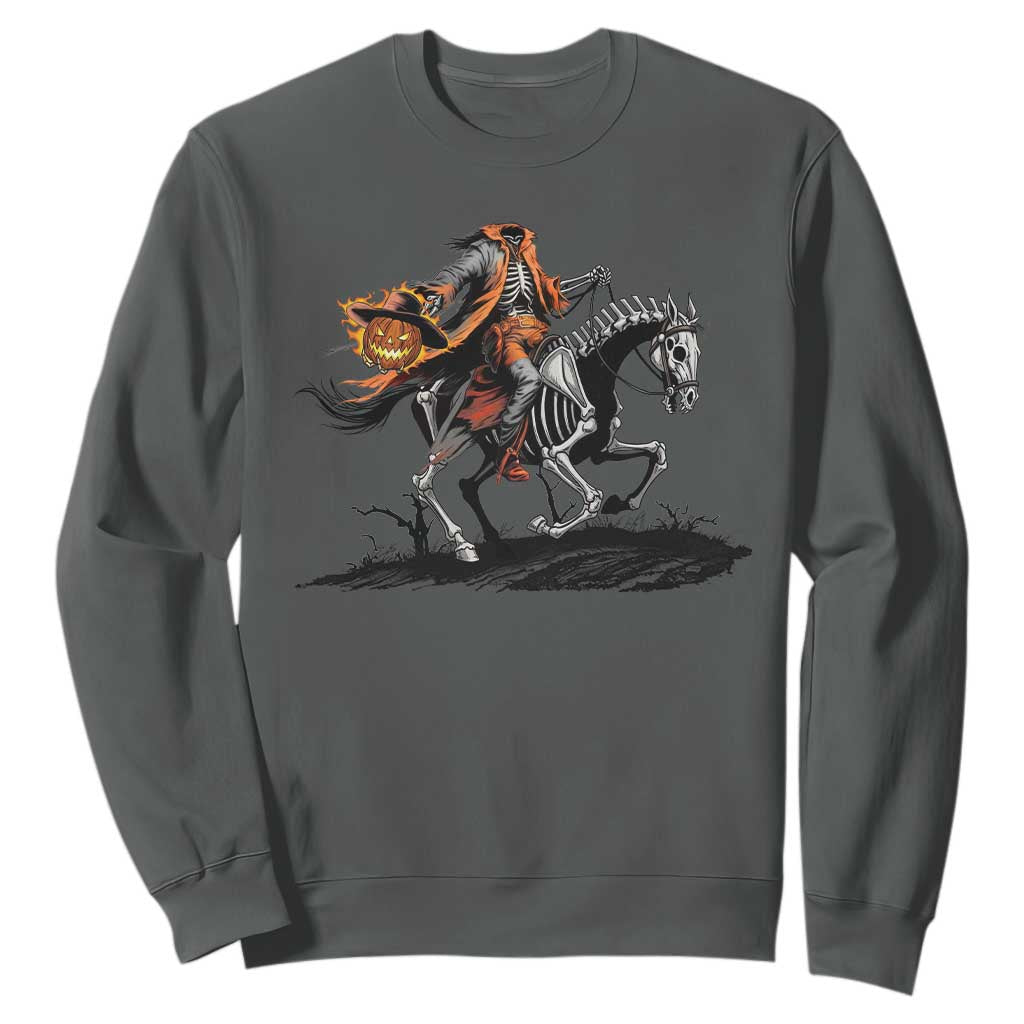 Spooky Skeleton Headless Cowboy Rider Gift Sweatshirt TS12 Dark Heather Print Your Wear