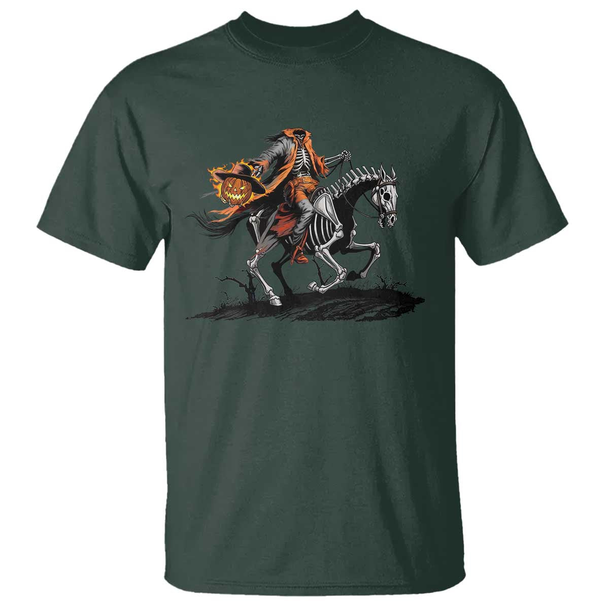 Spooky Skeleton Headless Cowboy Rider Gift T Shirt TS12 Dark Forest Green Print Your Wear