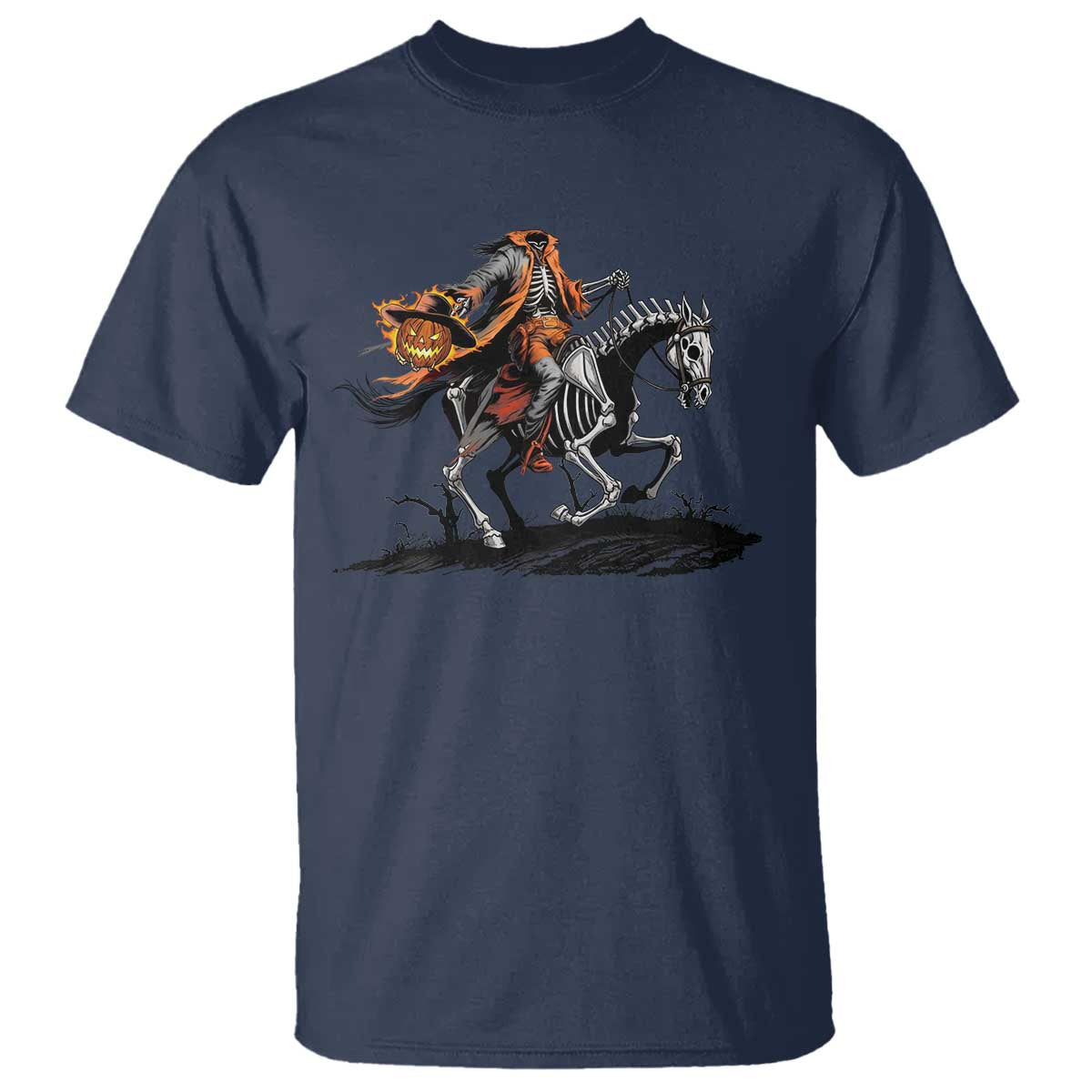Spooky Skeleton Headless Cowboy Rider Gift T Shirt TS12 Navy Print Your Wear
