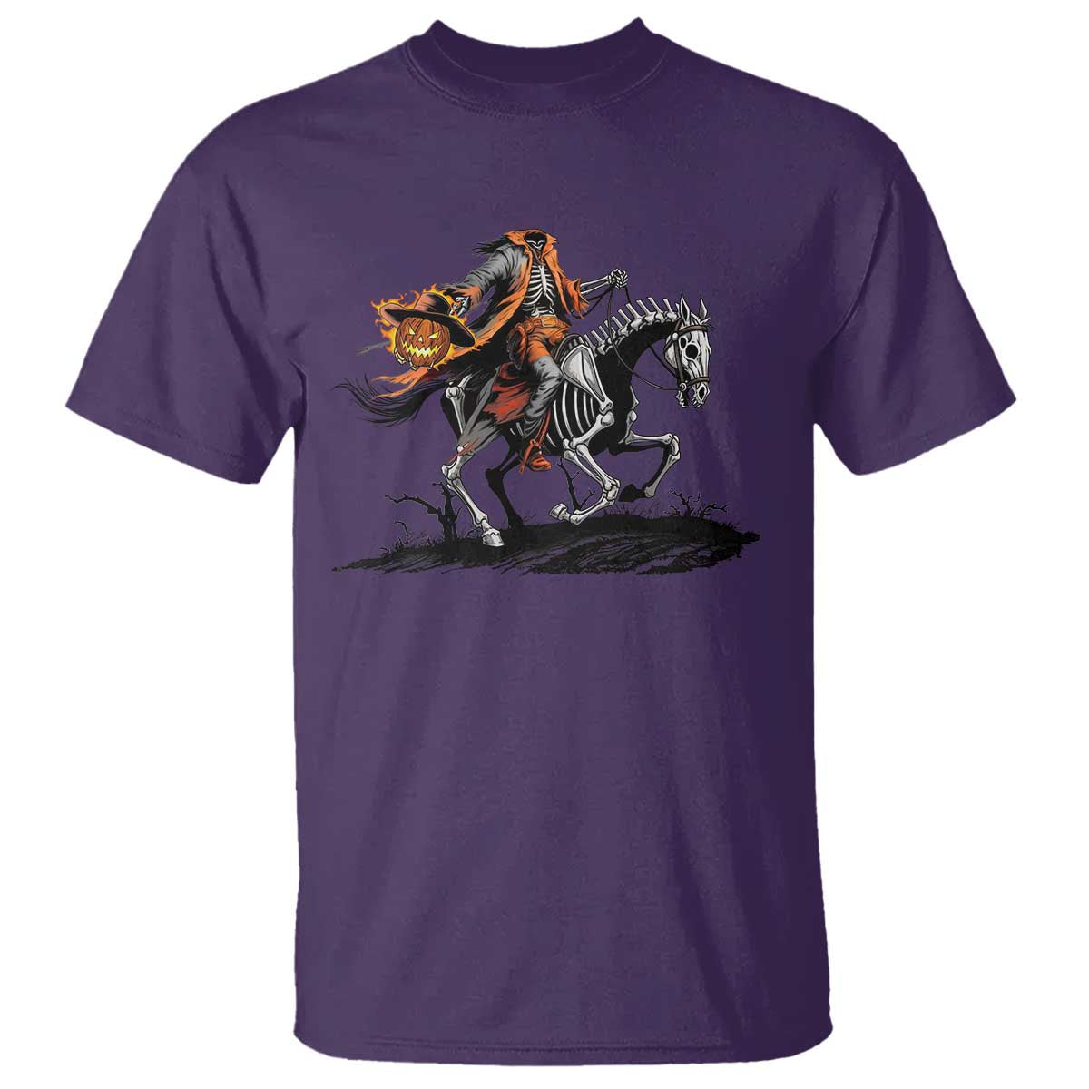 Spooky Skeleton Headless Cowboy Rider Gift T Shirt TS12 Purple Print Your Wear