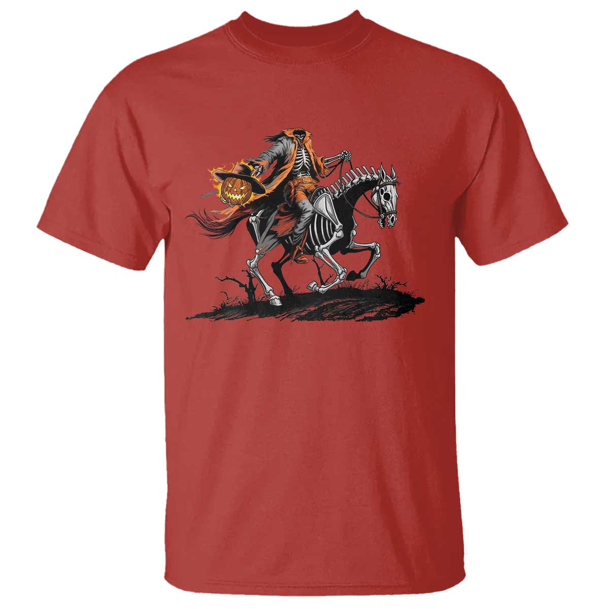 Spooky Skeleton Headless Cowboy Rider Gift T Shirt TS12 Red Print Your Wear