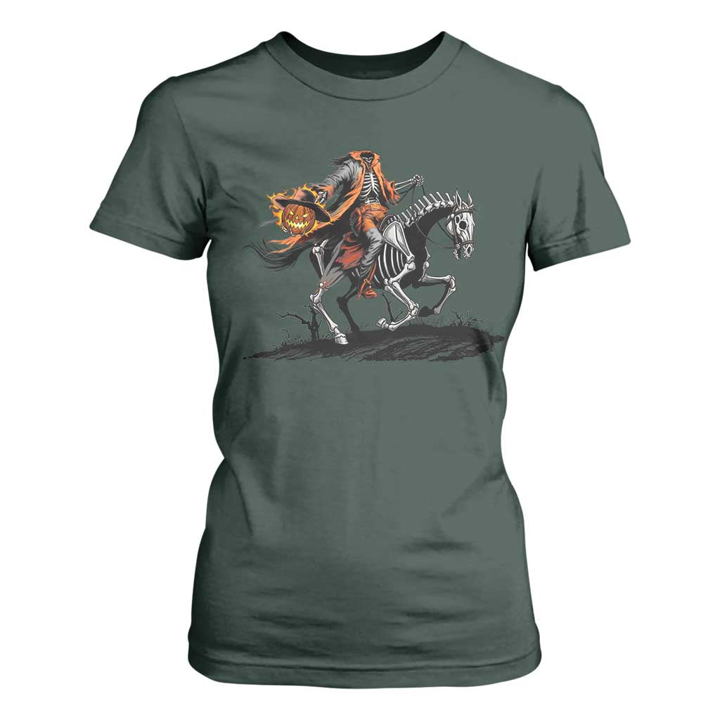 Spooky Skeleton Headless Cowboy Rider Gift T Shirt For Women TS12 Dark Forest Green Print Your Wear