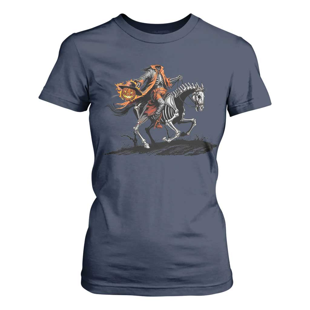 Spooky Skeleton Headless Cowboy Rider Gift T Shirt For Women TS12 Navy Print Your Wear