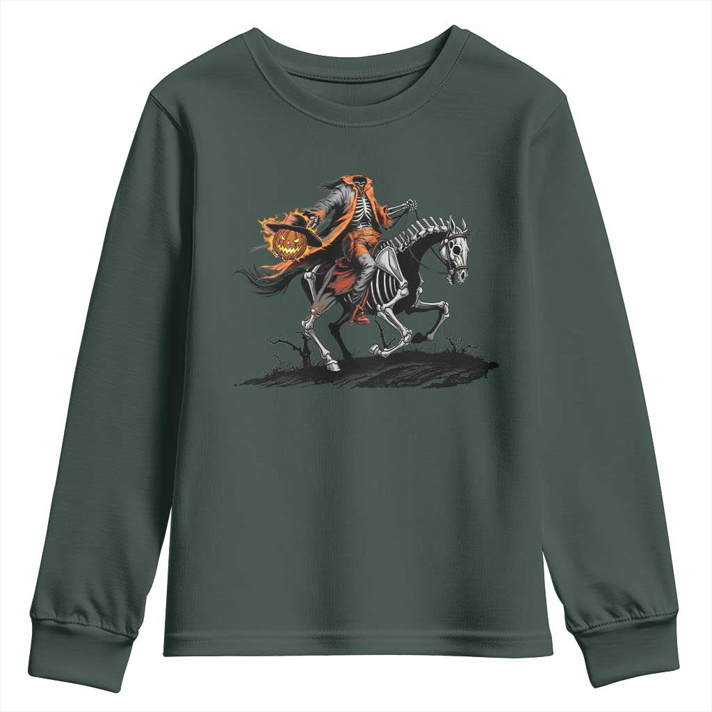 Spooky Skeleton Headless Cowboy Rider Gift Youth Sweatshirt TS12 Dark Forest Green Print Your Wear