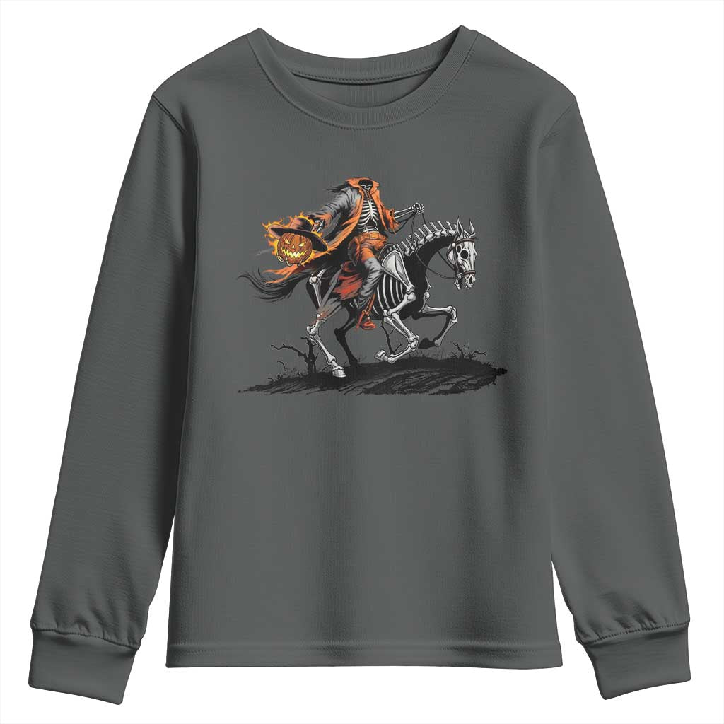 Spooky Skeleton Headless Cowboy Rider Gift Youth Sweatshirt TS12 Dark Heather Print Your Wear