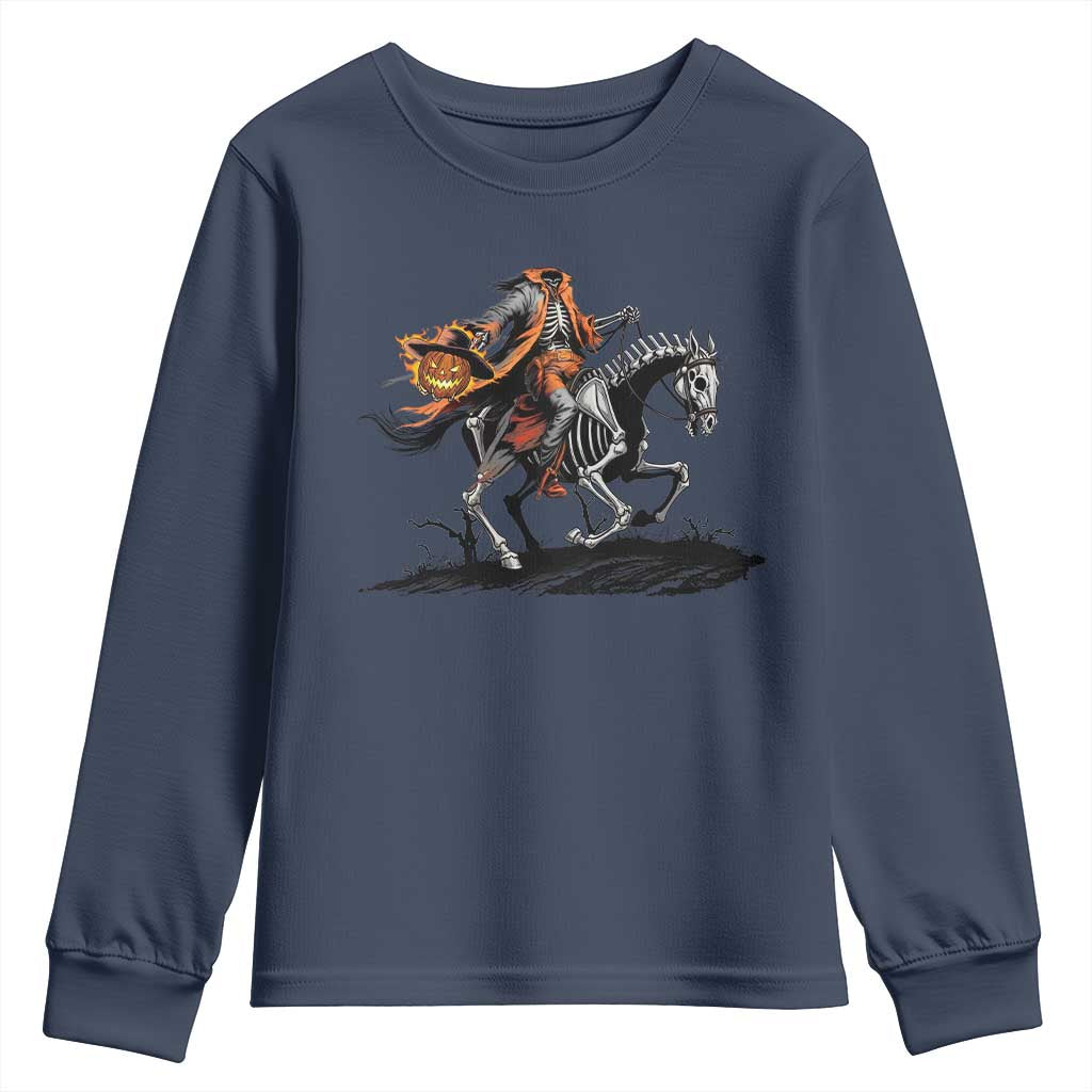 Spooky Skeleton Headless Cowboy Rider Gift Youth Sweatshirt TS12 Navy Print Your Wear