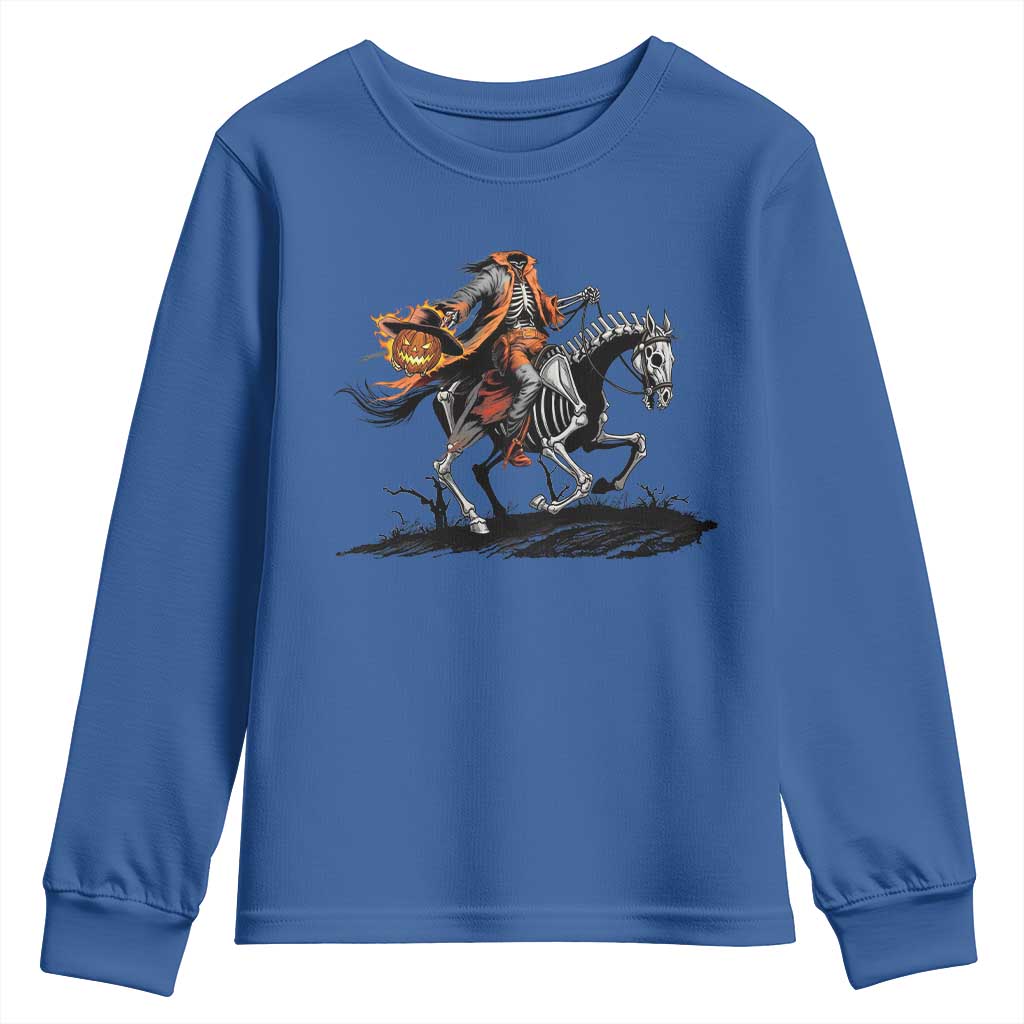 Spooky Skeleton Headless Cowboy Rider Gift Youth Sweatshirt TS12 Royal Blue Print Your Wear