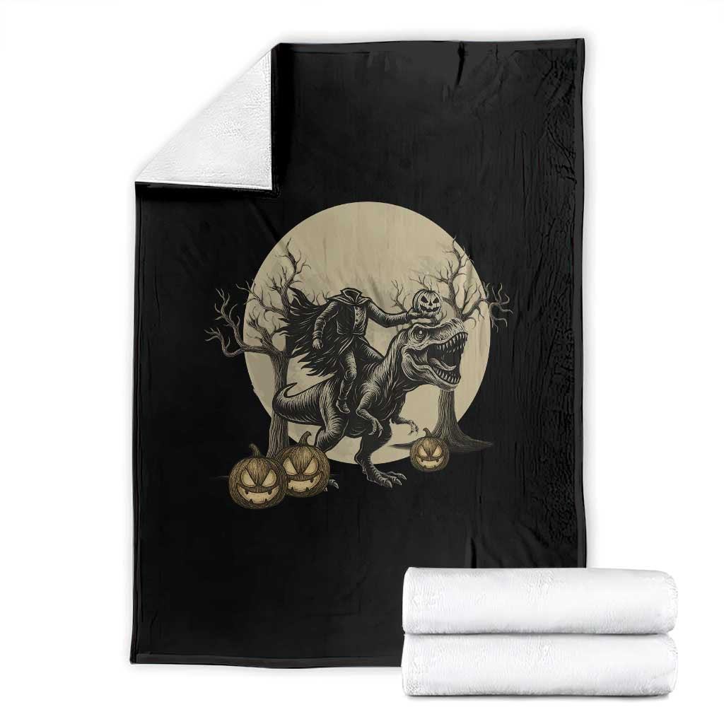 Funny Halloween Gift Throw Blanket Headless Horseman Riding A Dino TS12 Black Print Your Wear