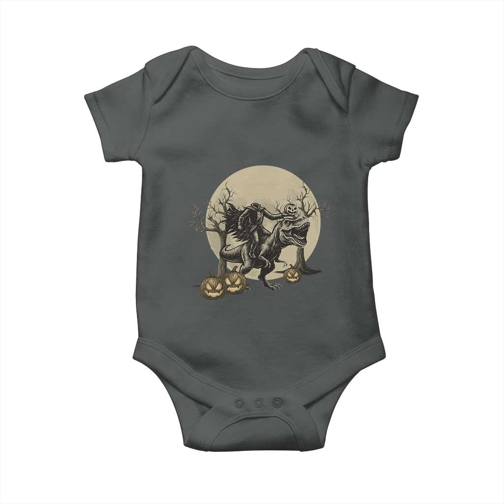 Funny Halloween Gift Baby Onesie Headless Horseman Riding A Dino TS12 Dark Heather Print Your Wear