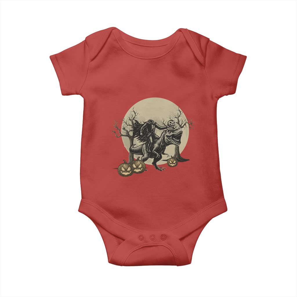 Funny Halloween Gift Baby Onesie Headless Horseman Riding A Dino TS12 Red Print Your Wear