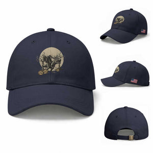 Funny Halloween Gift Baseball Cap Headless Horseman Riding A Dino TS12 Baseball Cap Universal Fit Navy Print Your Wear