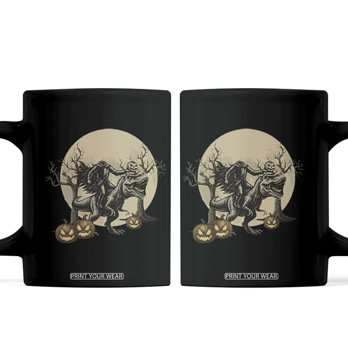Funny Halloween Gift Coffee Mug Headless Horseman Riding A Dino TS12 Black Print Your Wear