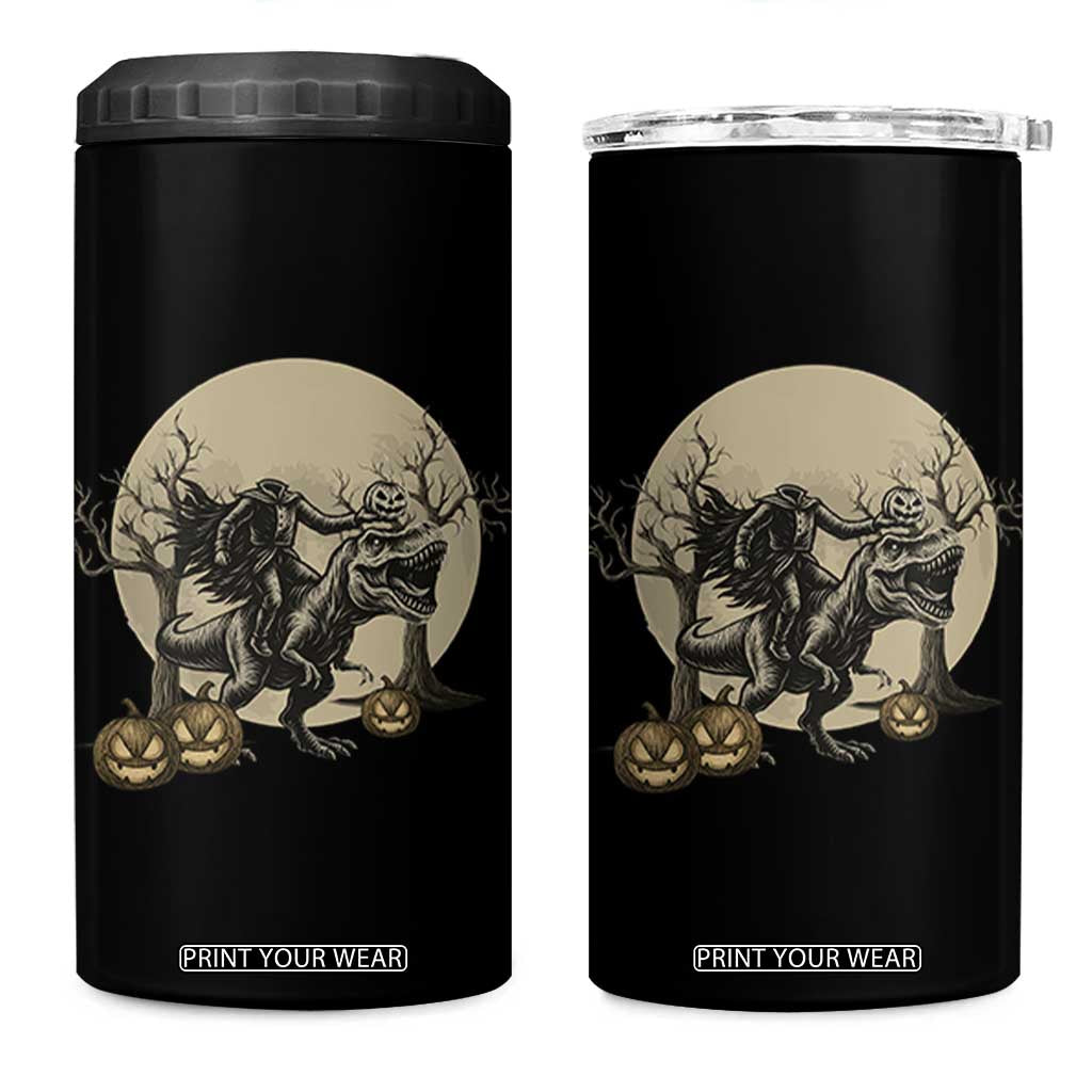 Funny Halloween Gift 4 in 1 Can Cooler Tumbler Headless Horseman Riding A Dino TS12 One Size: 16 oz Black Print Your Wear