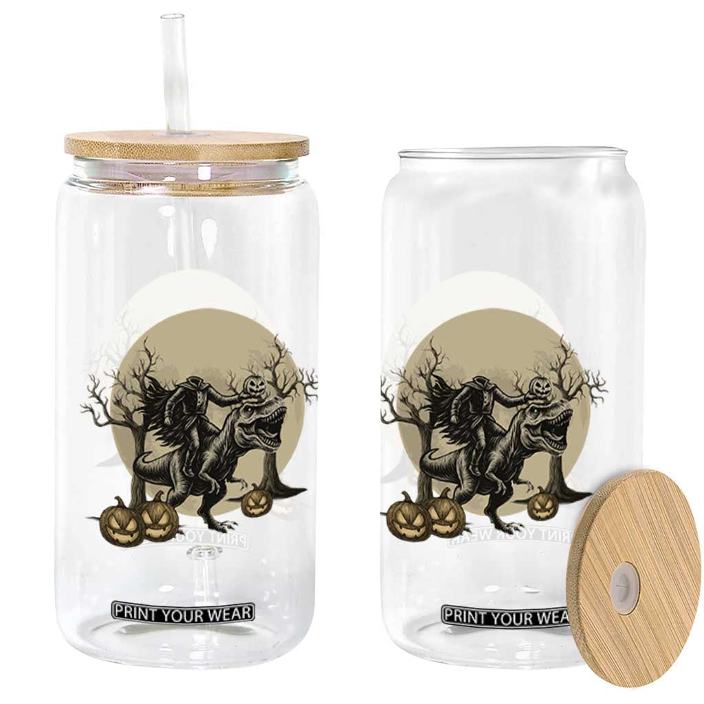 Funny Halloween Gift Glass Can Headless Horseman Riding A Dino TS12 Print Your Wear